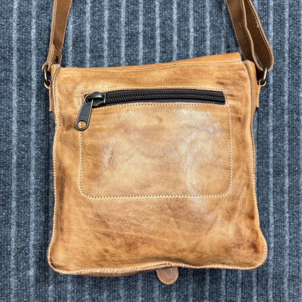 Bed Stu Tan Venice Leather Distressed Crossbody Messenger Bag